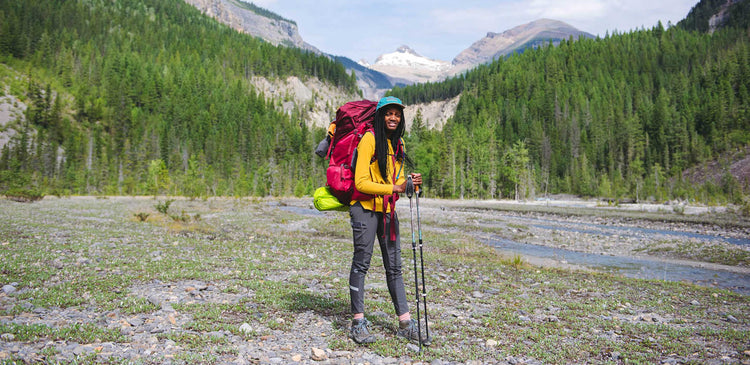 A woman backpacking in the Canadian Rockies
