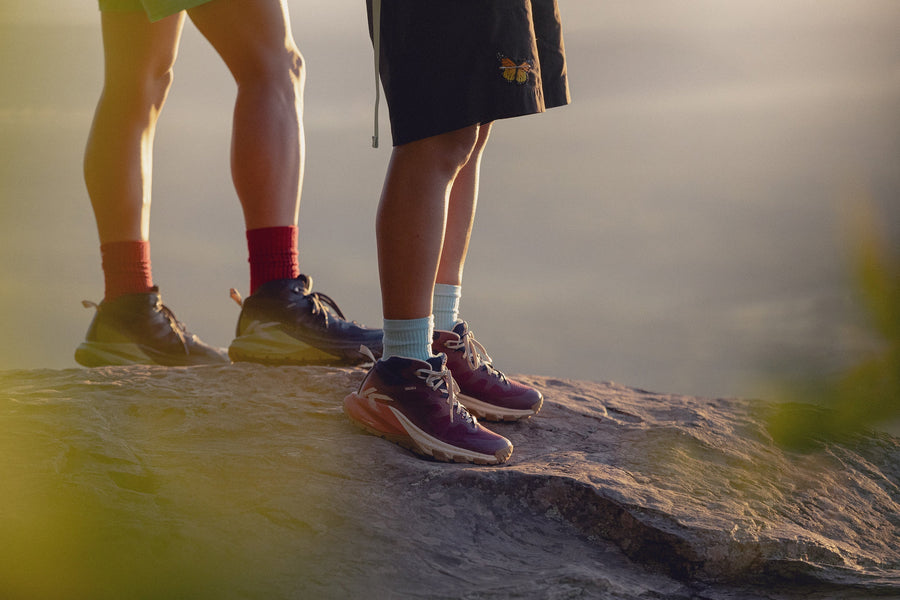 People wearing Targhee hiking boots at an overlook