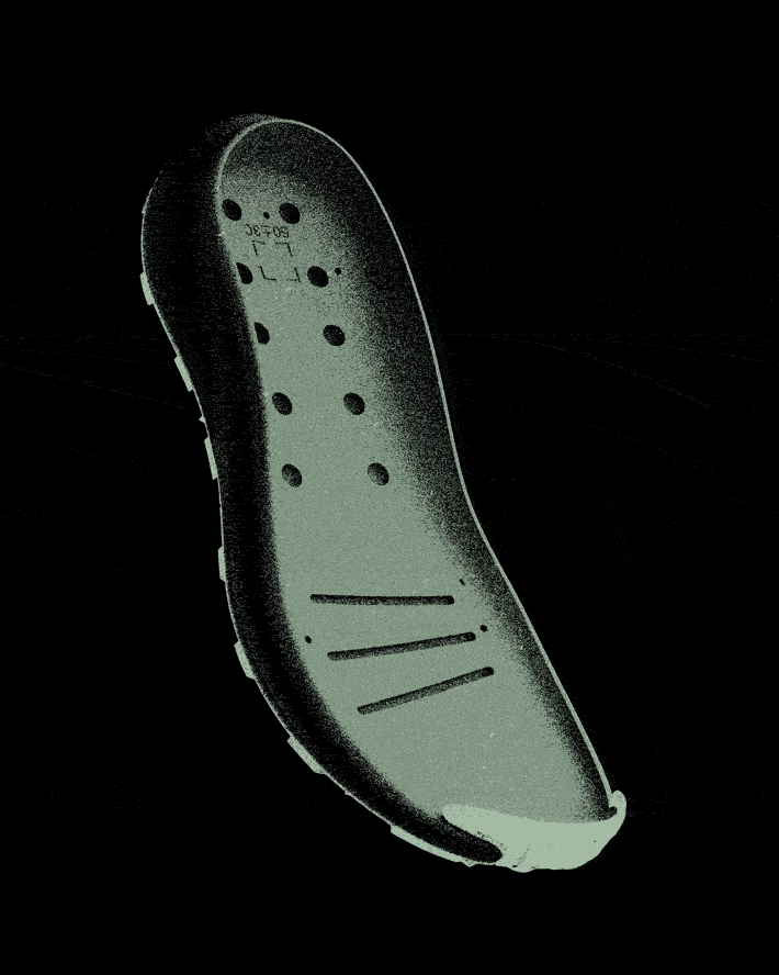Rotating gif of the sole of a shoe turning into blooming flowers. 