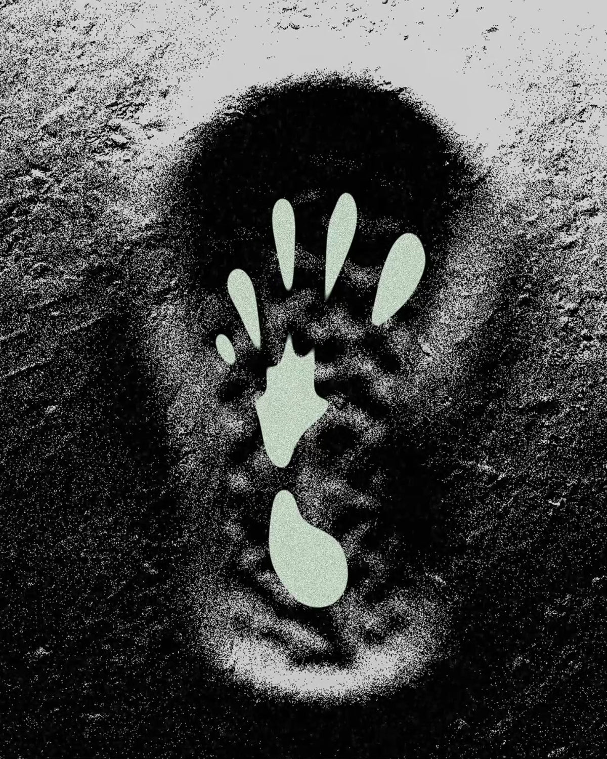 image with footprint outline in dirt with graphic drawing of foot shape representing wide toe box of shoe overlayed