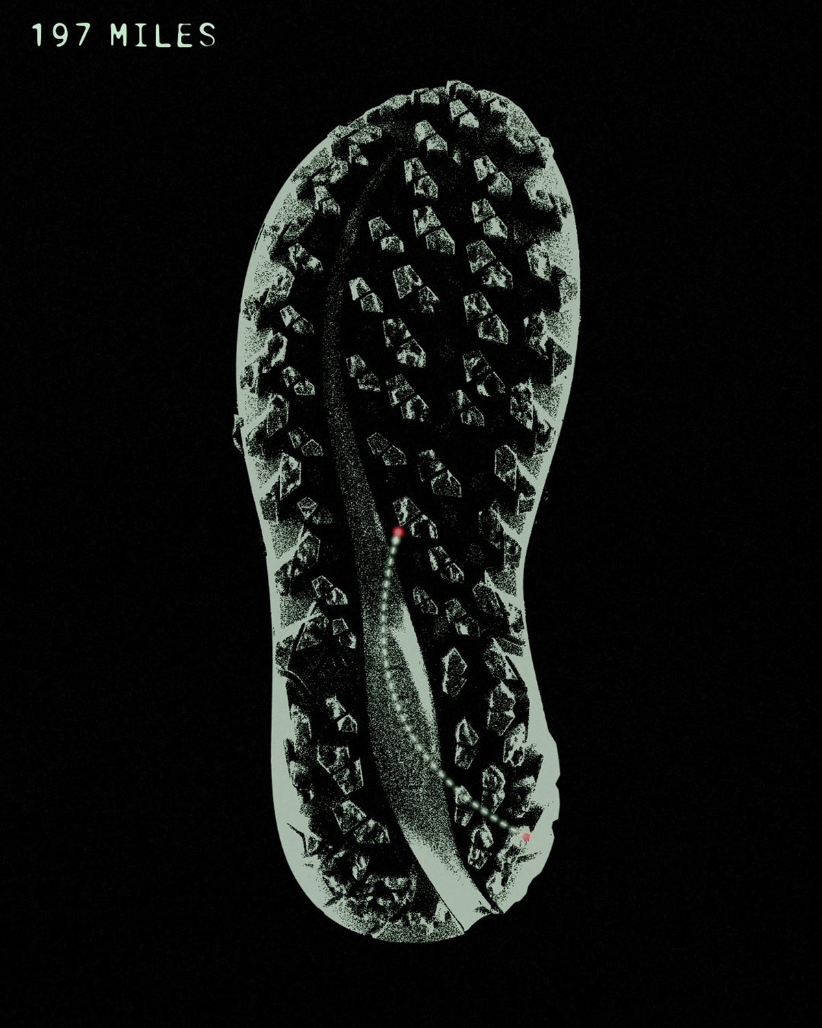 Still image of out sole of shoe at 197 miles