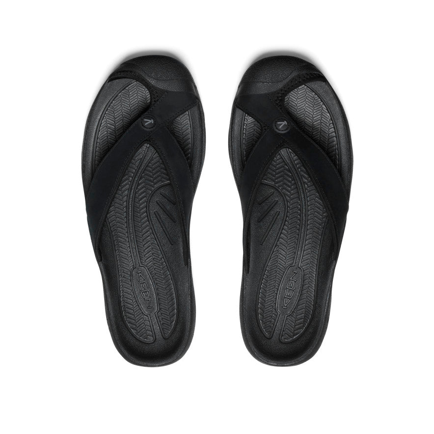 Men's Waimea Black/Black Leather Flip-Flop | KEEN | KEEN Footwear